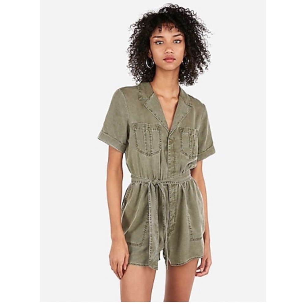 Express romper with tie waist, army green